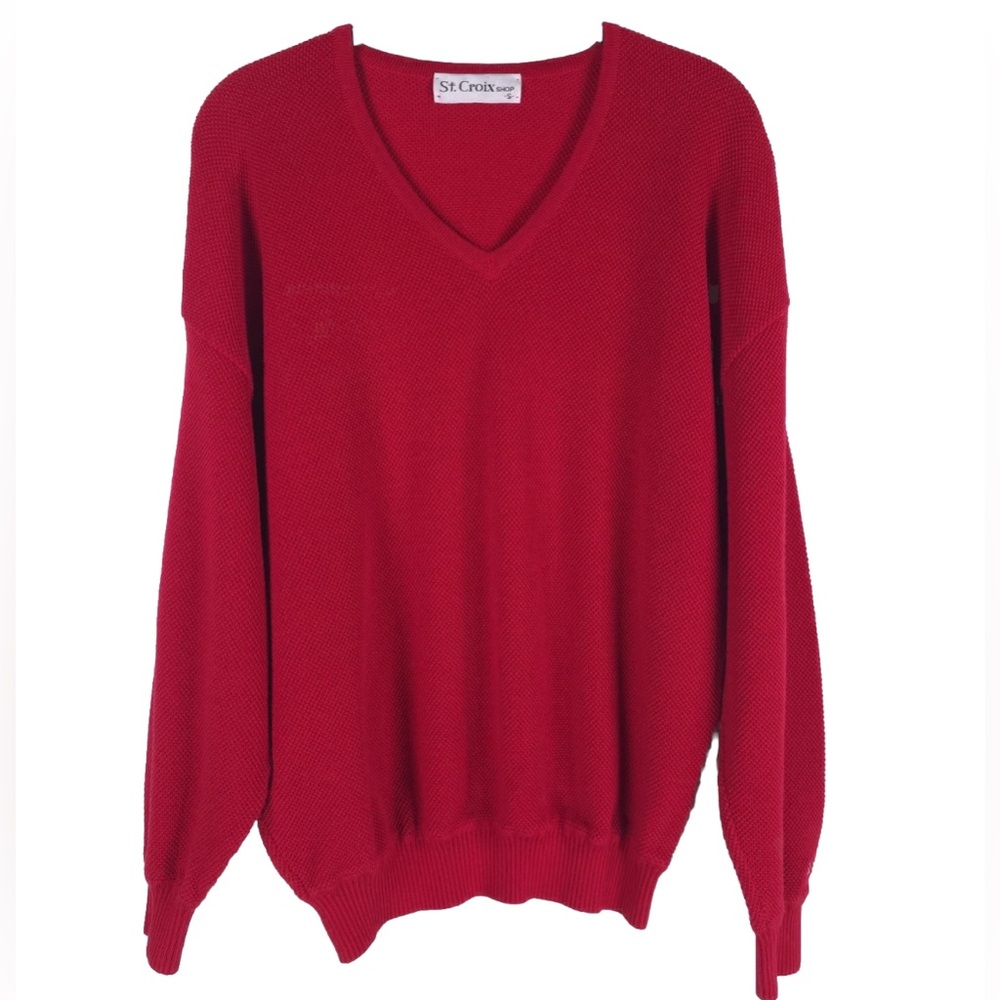 St.Croix Shop USA🇺🇸MADE Knit Pullover Sweater Cotton Microfiber SMALL Red
